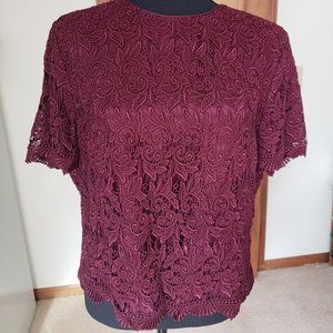 Talbots Burgundy/Bordeaux Crochet Lace Top Sz 14